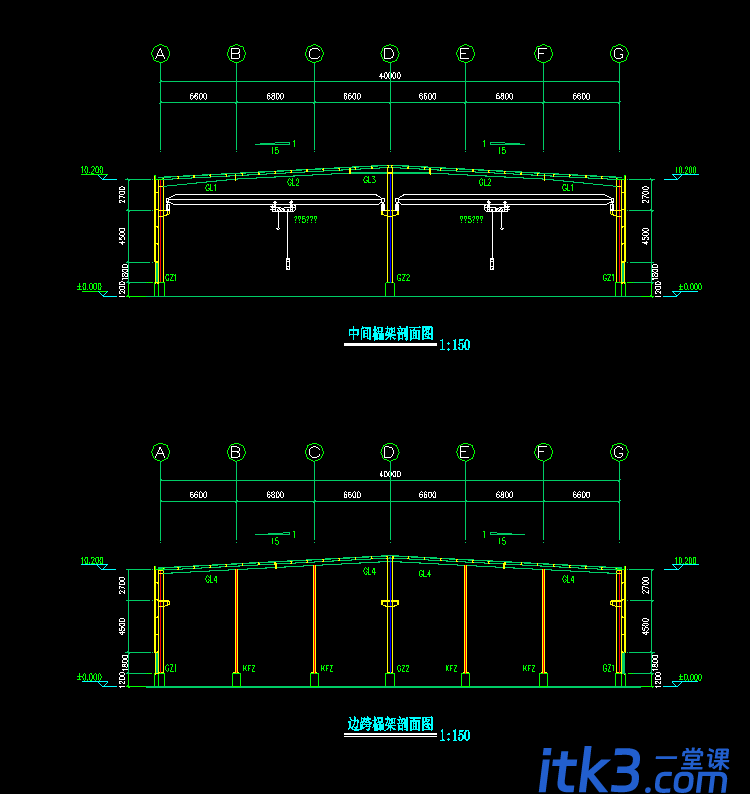 CAD机械建筑钢筋结构办公楼施工图图纸-1